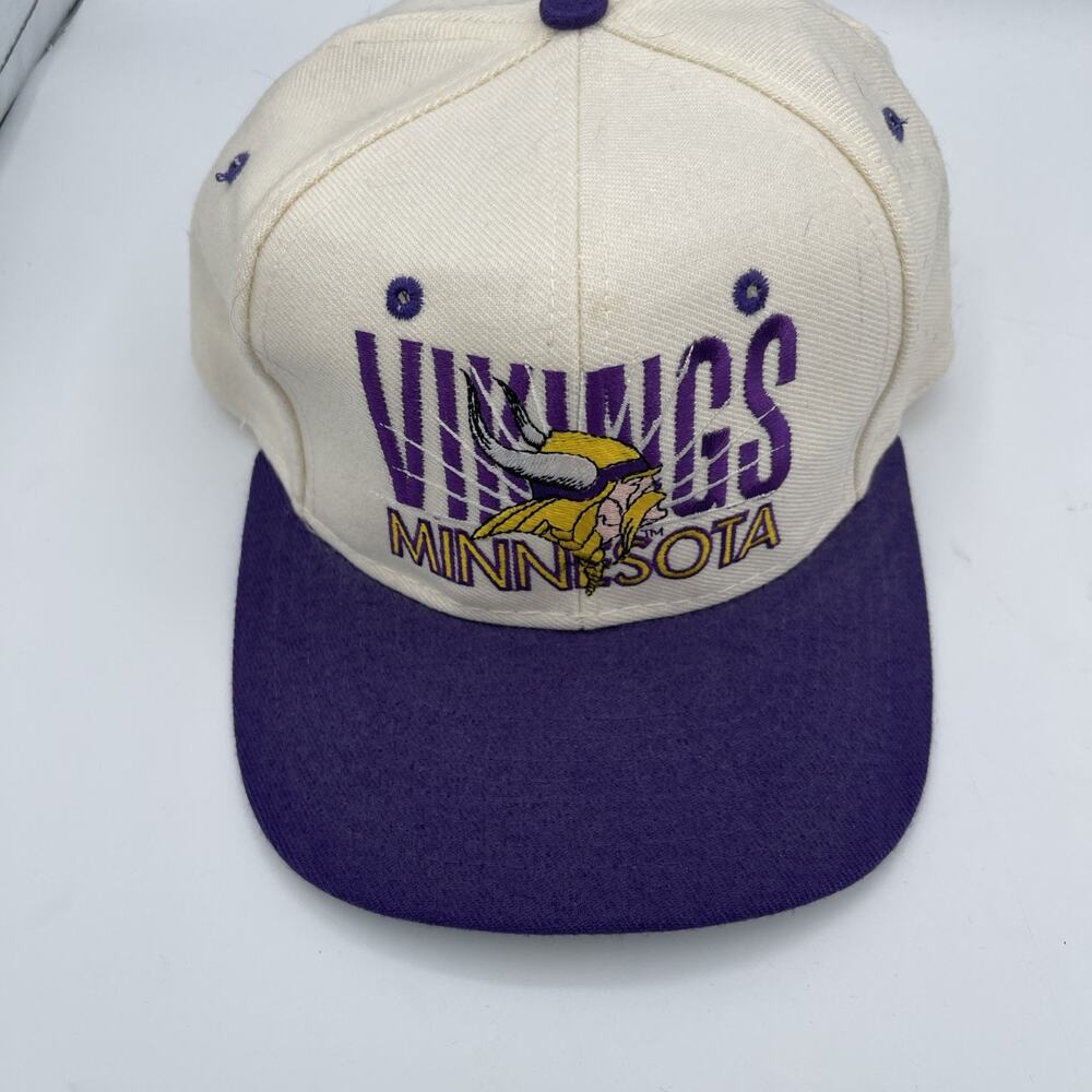 Vintage AJD Minnesota Vikings Hat Snapback Cap Purple‎ White Football NFL Nice - Picture 10 of 11